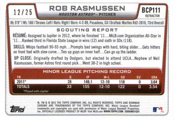 2012 Bowman Chrome - Prospects Orange Refractor #BCP111 Rob Rasmussen Back