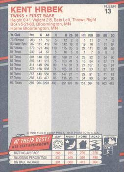 1988 Fleer #13 Kent Hrbek Back