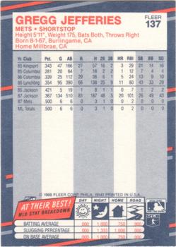 1988 Fleer #137 Gregg Jefferies Back