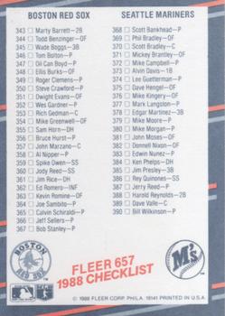 1988 Fleer #657 Checklist: Phillies / Pirates / Red Sox / Mariners Back