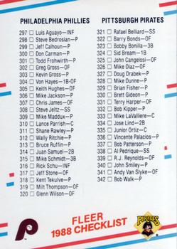 1988 Fleer #657 Checklist: Phillies / Pirates / Red Sox / Mariners Front