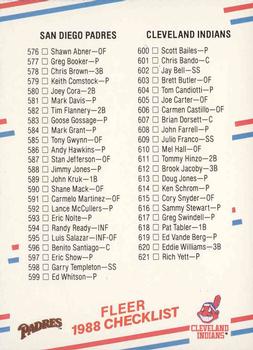 1988 Fleer #660 Checklist: Padres / Indians / Special Cards Front