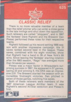 1988 Fleer #625 Dave Righetti / Dan Plesac Back