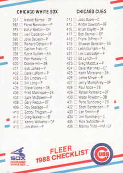 1988 Fleer #658 Checklist: White Sox / Cubs / Astros / Rangers Front