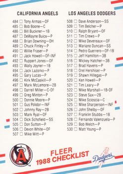 1988 Fleer #659 Checklist: Angels / Dodgers / Braves / Orioles Front