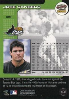 2000 Pacific - Premiere Date #408 Jose Canseco  Back