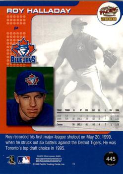 2000 Pacific - Premiere Date #445 Roy Halladay  Back
