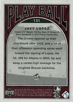 2004 Upper Deck Play Ball - UD Promos #131 Javy Lopez Back