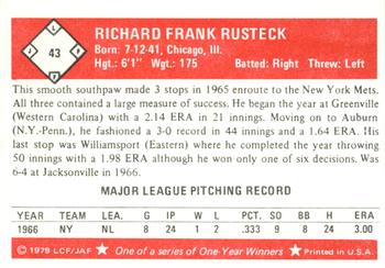 1979 Fritsch One-Year Winners #43 Dick Rusteck Back