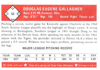 1979 Fritsch One-Year Winners #52 Doug Gallagher Back