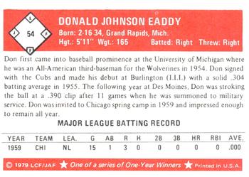 1979 Fritsch One-Year Winners #54 Don Eaddy Back