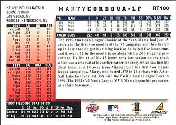 1998 Score Rookie & Traded #RT100 Marty Cordova Back