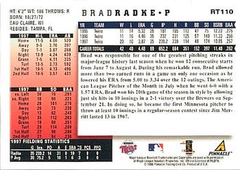1998 Score Rookie & Traded #RT110 Brad Radke Back