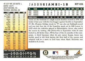 1998 Score Rookie & Traded #RT135 Jason Giambi Back