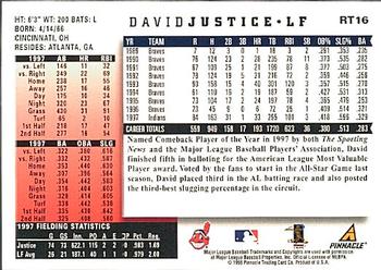 1998 Score Rookie & Traded #RT16 David Justice Back
