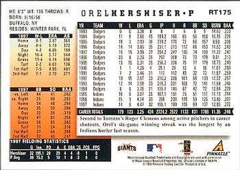 1998 Score Rookie & Traded #RT175 Orel Hershiser Back