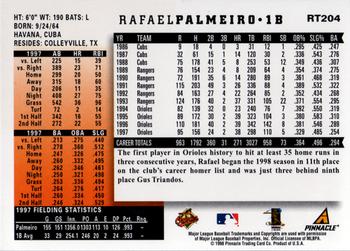 1998 Score Rookie & Traded #RT204 Rafael Palmeiro Back
