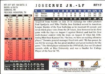 1998 Score Rookie & Traded #RT17 Jose Cruz Jr. Back