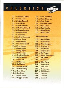 1998 Score Rookie & Traded #270 Checklist: 217-270 and Inserts Front