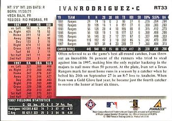 1998 Score Rookie & Traded #RT33 Ivan Rodriguez Back