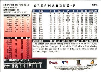 1998 Score Rookie & Traded #RT4 Greg Maddux Back