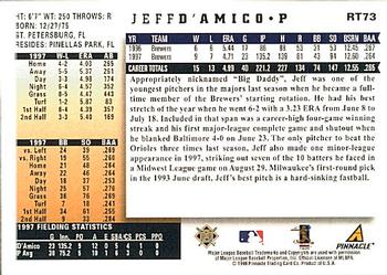 1998 Score Rookie & Traded #RT73 Jeff D'Amico Back