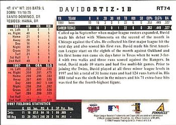 1998 Score Rookie & Traded #RT74 David Ortiz Back