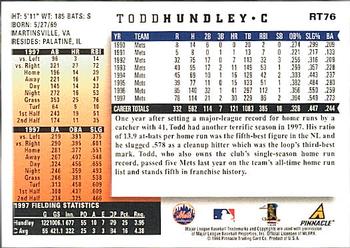 1998 Score Rookie & Traded #RT76 Todd Hundley Back