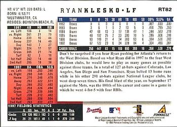 1998 Score Rookie & Traded #RT82 Ryan Klesko Back