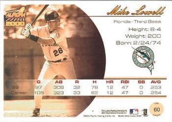 2000 Pacific Aurora - Premiere Date #60 Mike Lowell  Back