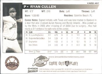 2008 Choice Lancaster Barnstormers #7 Ryan Cullen Back