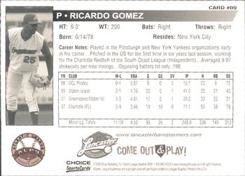 2008 Choice Lancaster Barnstormers #9 Ricardo Gomez Back