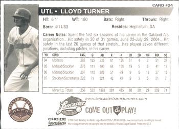 2008 Choice Lancaster Barnstormers #24 Lloyd Turner Back