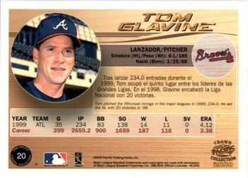 2000 Pacific Crown Collection - Holographic Purple #20 Tom Glavine  Back