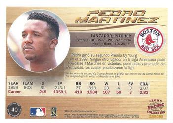 2000 Pacific Crown Collection - Holographic Purple #40 Pedro Martinez  Back