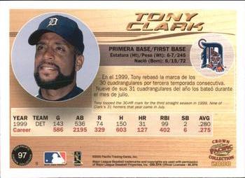 2000 Pacific Crown Collection - Holographic Purple #97 Tony Clark  Back