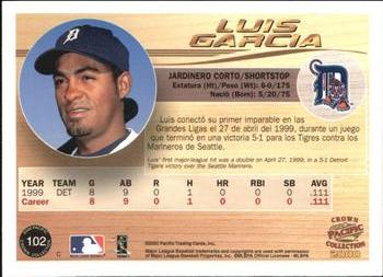 2000 Pacific Crown Collection - Holographic Purple #102 Luis Garcia  Back