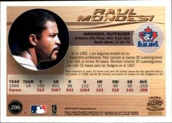 2000 Pacific Crown Collection - Holographic Purple #296 Raul Mondesi  Back