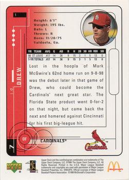 1999 Upper Deck McDonald's St. Louis Cardinals #1 J.D. Drew Back