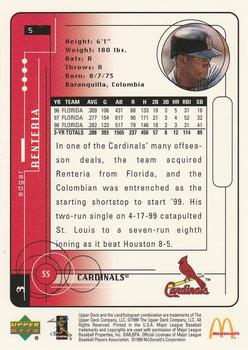 1999 Upper Deck McDonald's St. Louis Cardinals #5 Edgar Renteria Back
