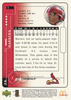 1999 Upper Deck McDonald's St. Louis Cardinals #9 Eli Marrero Back