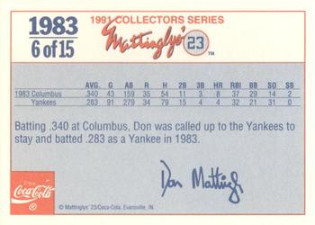 1991 Coca-Cola Mattinglys' 23 #6 Don Mattingly Back