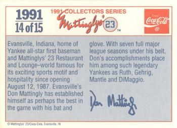 1991 Coca-Cola Mattinglys' 23 #14 Don Mattingly Back