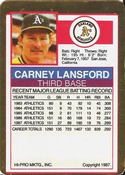 1988 Action Packed Test Issue #NNO Carney Lansford Back