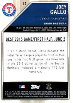 2015 Bowman's Best - Gold Refractor #12 Joey Gallo Back
