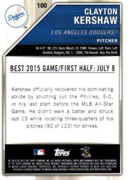 2015 Bowman's Best - Gold Refractor #100 Clayton Kershaw Back