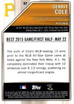 2015 Bowman's Best - Red Refractor #97 Gerrit Cole Back