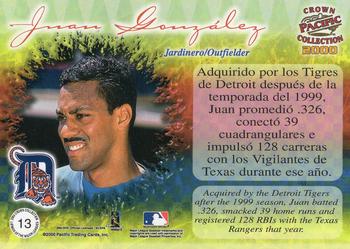 2000 Pacific Crown Collection - Latinos of the Major Leagues #13 Juan Gonzalez  Back