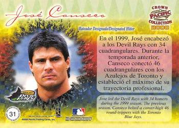 2000 Pacific Crown Collection - Latinos of the Major Leagues #31 Jose Canseco  Back