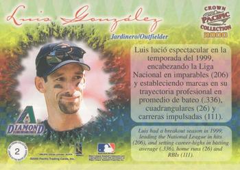 2000 Pacific Crown Collection - Latinos of the Major Leagues Parallel #2 Luis Gonzalez  Back